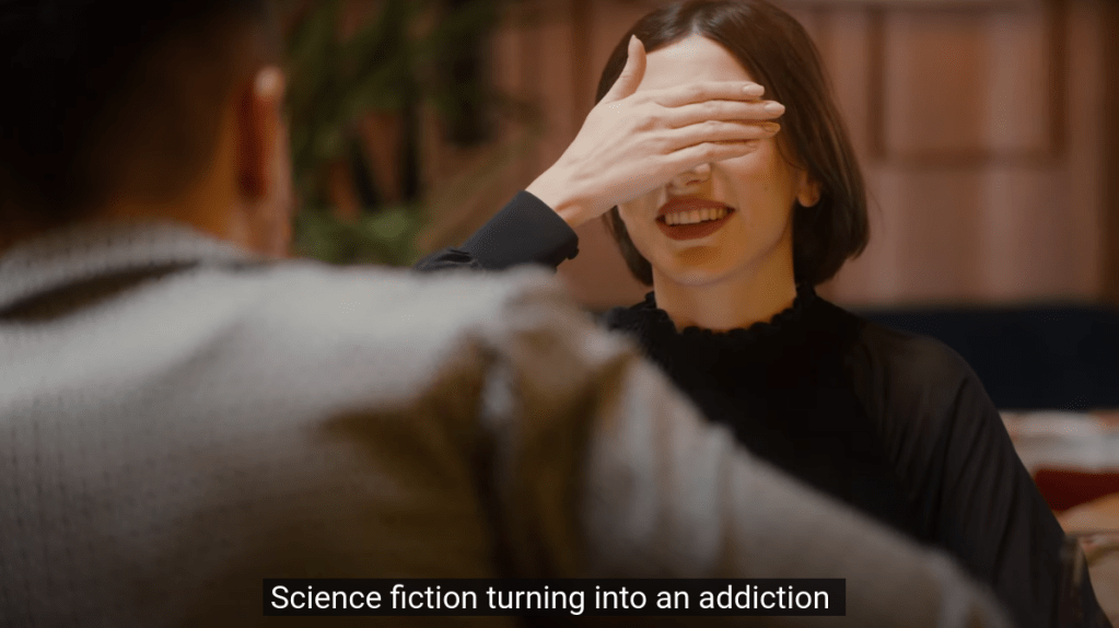 woman covering her eyes with her hands and a half smile on her face